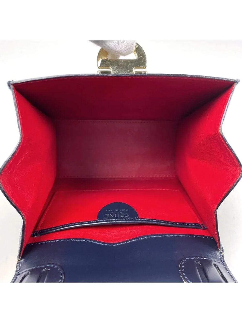 Celine Logo Handbag 2-Way Leather Navy